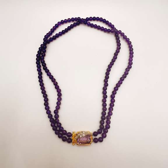 14kt Yellow Gold, Amethyst, & Diamond Necklace