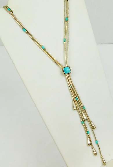 Wide Navajo Liquid Sterling Silver & Turquoise Necklace