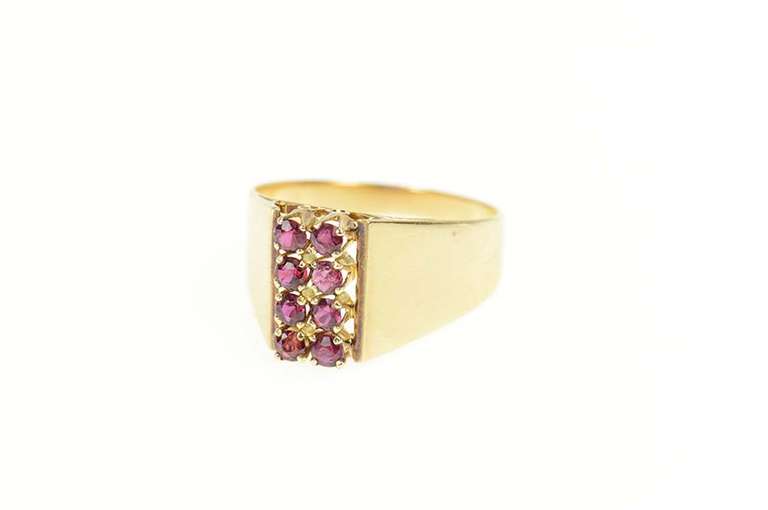 14K Yellow Gold Squared Ruby Cluster Graduated Statement Ring