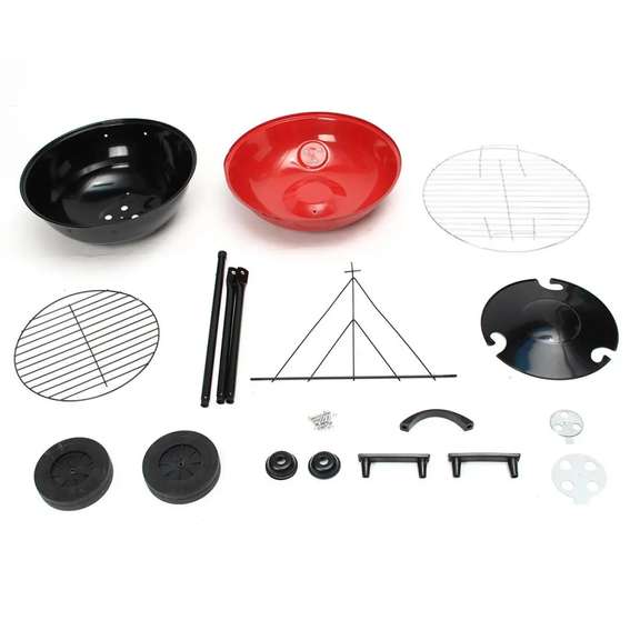 Portable Red Kettle Trolley BBQ Grill Charcoal Barbecue