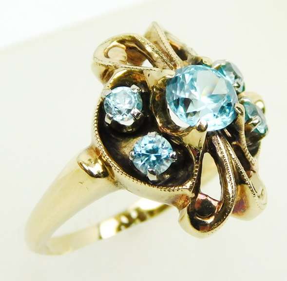 Stunning Antique 10K Blue Topaz Ring, Size 7