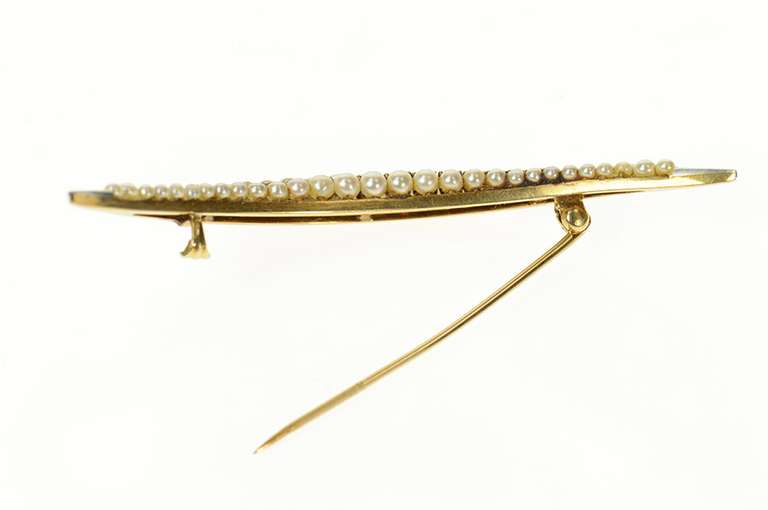 14K Yellow Gold 0.81 Ctw Victorian Diamond Pearl Moon Pin/Brooch
