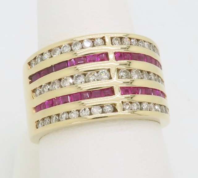 Ruby & Diamond Band Ring Made in 14k Yellow Gold