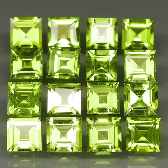 Princess cut Unheated! 11.16ct Peridot set
