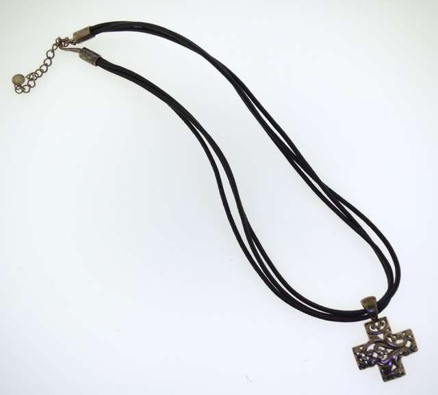 Sterling silver Cross Pendant Black Leather cords Chocker
