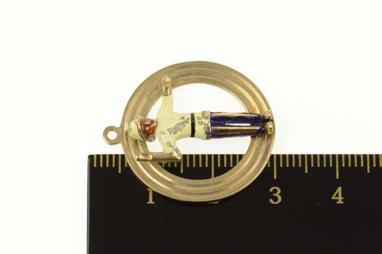 14K Yellow Gold Ornate Enamel Crossing Guard Charm/Pendant