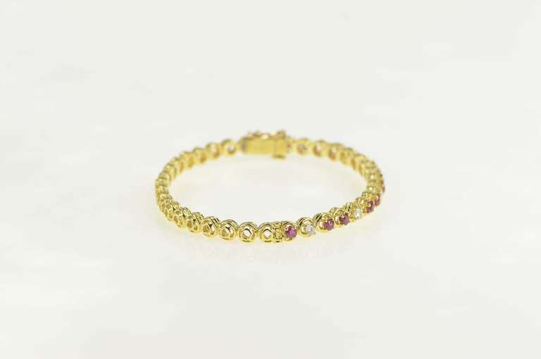 18K Yellow Gold 1.92 Ctw Ruby Diamond Encrusted Bangle Bracelet