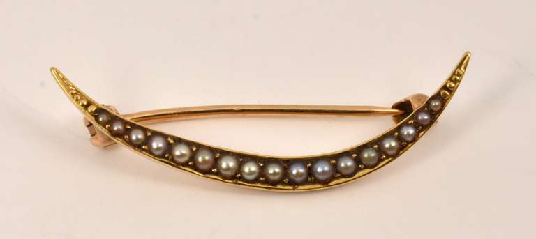 Vintage 14k Seed Pearl Crescent Brooch