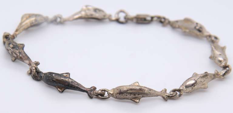 Vintage Sterling Silver Dolphin Link Bracelet