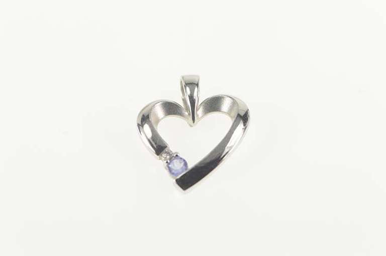 14K White Gold Diamond Tanzanite Accent Curvy Heart Love Pendant