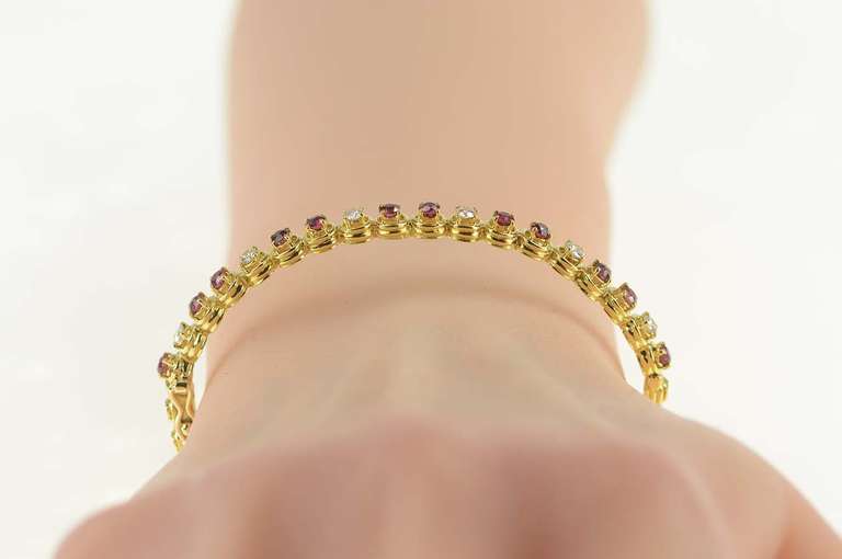 18K Yellow Gold 1.92 Ctw Ruby Diamond Encrusted Bangle Bracelet