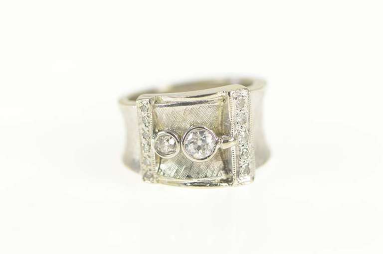 14K White Gold 1930's 0.61 Ctw Old European Diamond Buckle Ring