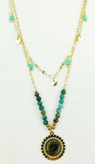 Contemporary French Double Chain Turquoise Necklace