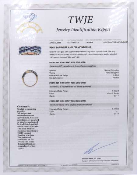 Fancy Rose Gold Pink Sapphire and Diamond X Ring