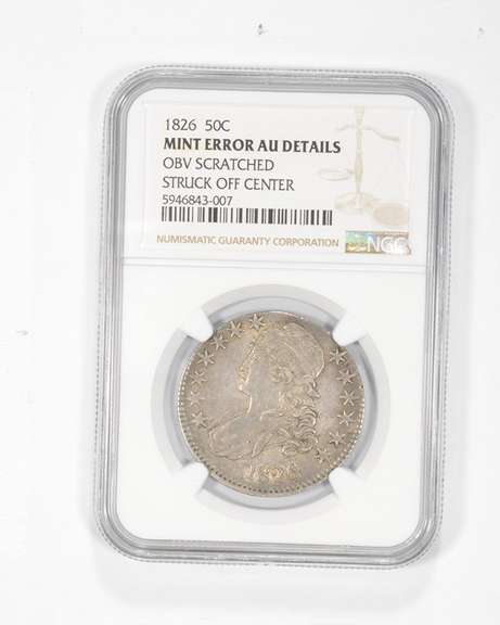 AU Details 1826 Capped Bust Half Dollar Scratch Struck Off Center NGC