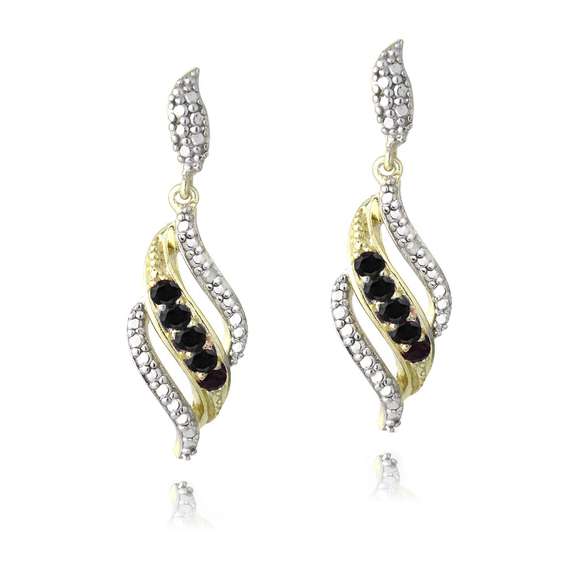 18K Gold Plated Sapphire & Diamond Accent Swirl Dangle Earrings