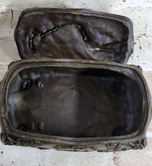 Old Filigree Jewelry Box Bronze Sculpture