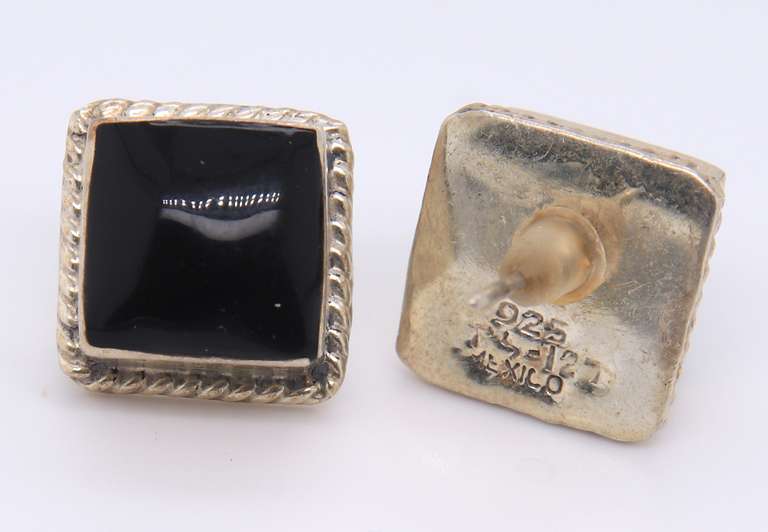 Vintage Sterling Silver Mexico Black Onyx Earrings