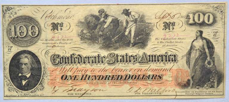 $100 1862 Series Confederate States Note