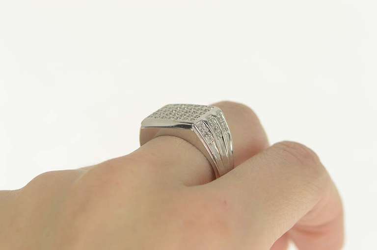 14K White Gold 0.66 Ctw Pave Diamond Squared Men's Ring
