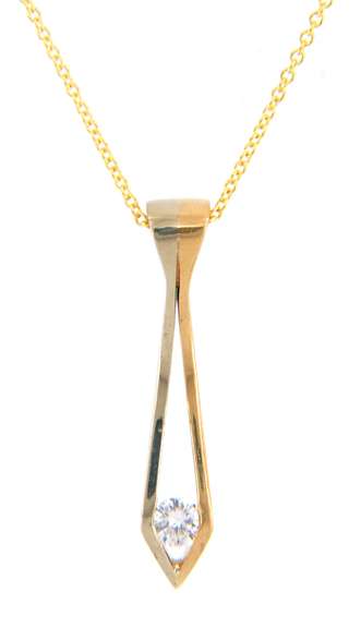 Fabulous Yellow Gold Round Diamond Solitaire Pendant on Chain