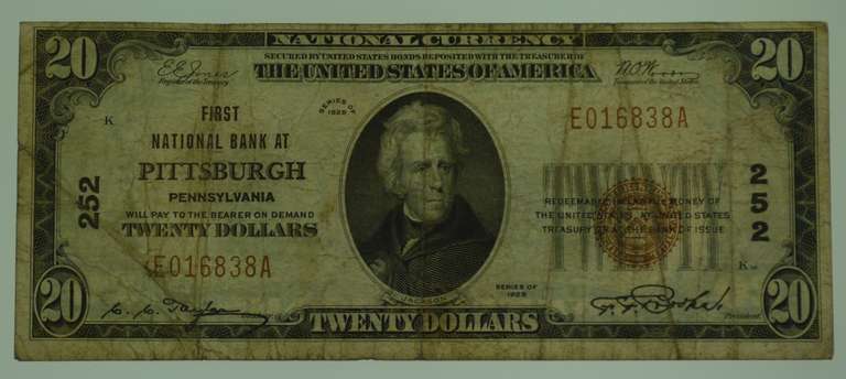 1929 Twenty Dollars $20 Brown Seal Bank Note