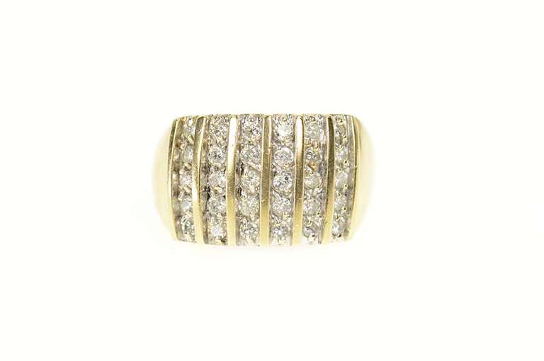 14K Yellow Gold 0.90 Ctw Diamond Striped Domed Statement Ring