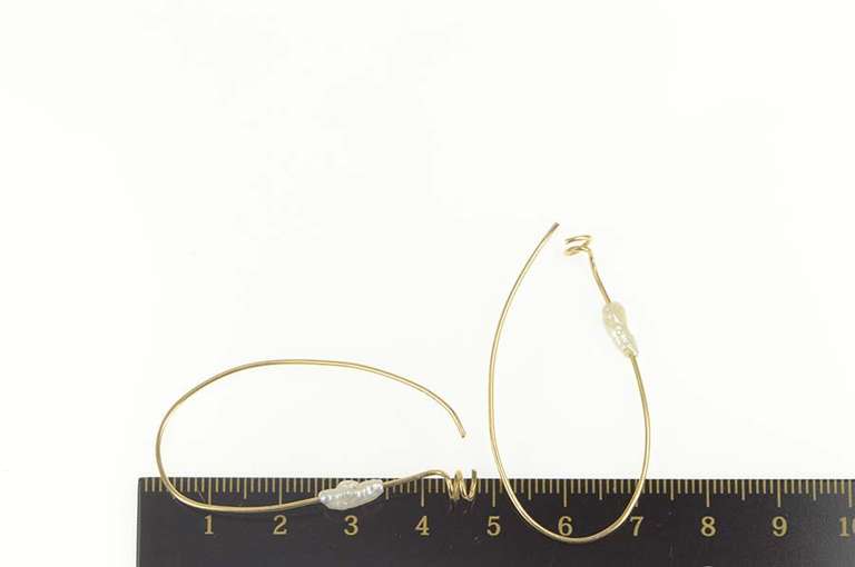14K Yellow Gold Pearl Beaded Oval Spiral Accent Hoop Earrings
