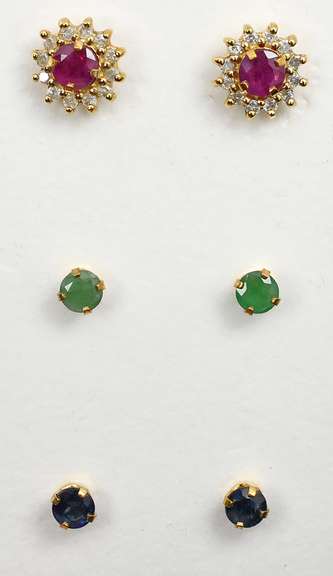 Ruby, Emerald, & Sapphires Studs with Jackets