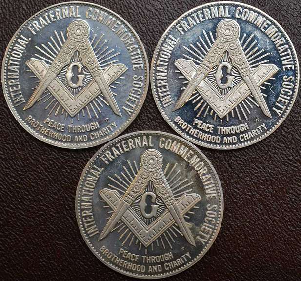 Lot OF 3 Masonic Silver  1 Ounce Commemorative Medals