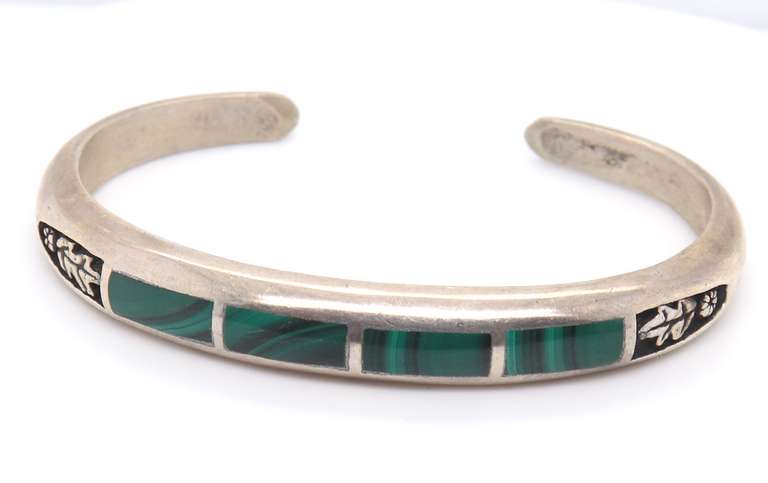 Vintage Sterling Silver Malachite Cuff Bangle
