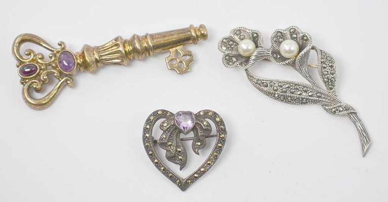 Vintage Lot of Pins with Gemstones, Sterling
