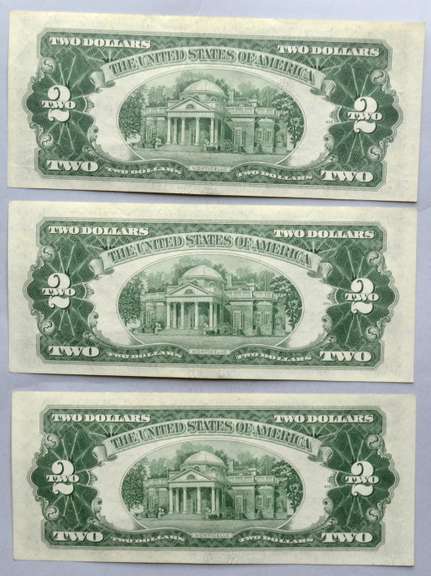 3 Near All Consecutive 1953 C $2 Red Seal Star Notes Near Unc