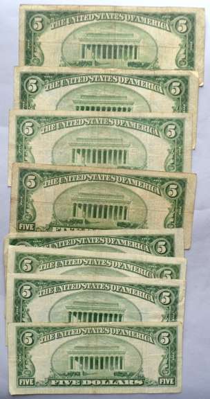 8 Blue Seal $5 Silver Certificates