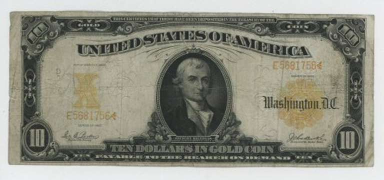 Very scarce 1907 Series Large Size $10 Gold Certificate note