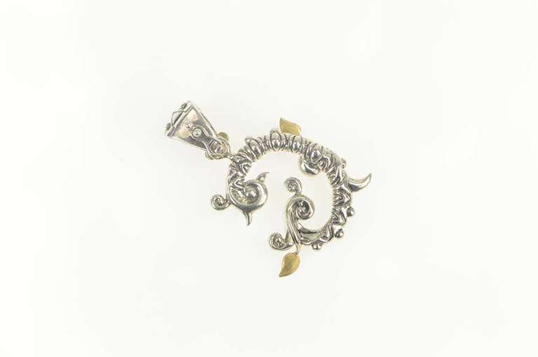 Sterling Silver Ornate C Monogram Elaborate Vine Leaf Flower Pendant