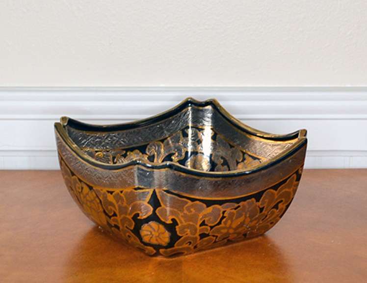 Large Decorative Hand Painted Ceramic Bowl With Texture and Floral Pattern