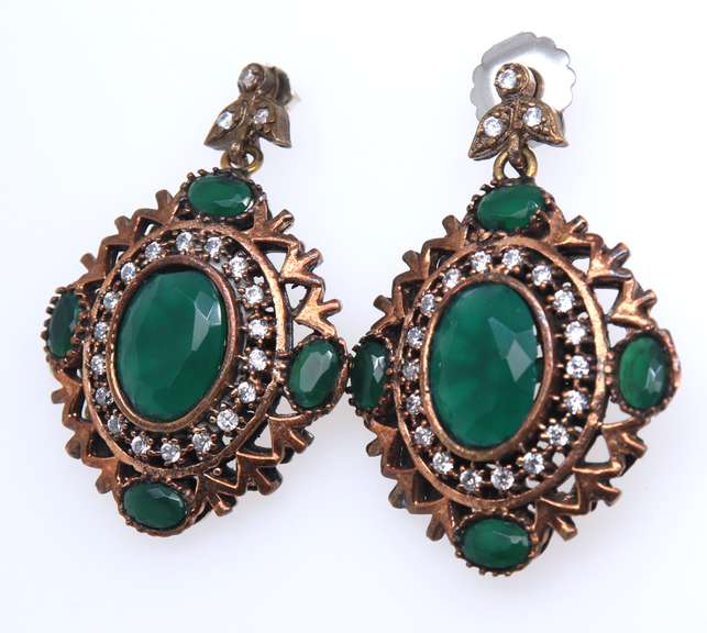 Stylish Green & White Dangle Earrings