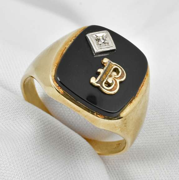 Man's Classic Black Onyx Initial Ring