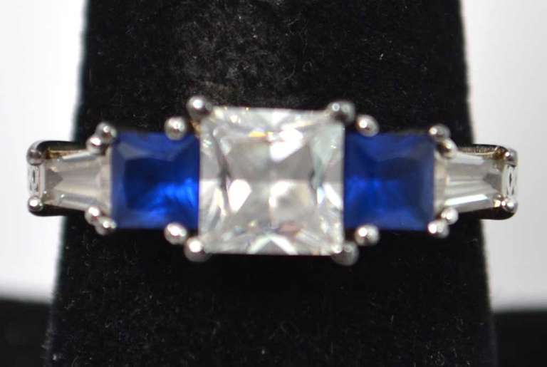 Clear And Blue Gemstone Styled Sterling Silver Ring