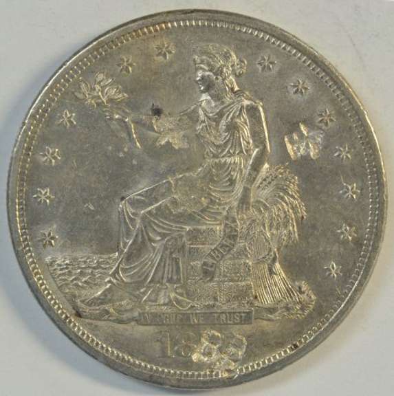 CHOICE BU 1876-S Trade Silver Dollar. 5 Chinese Chop Marks