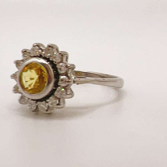 14kt Solid White Gold, Yellow Sapphire, & Diamond Ring