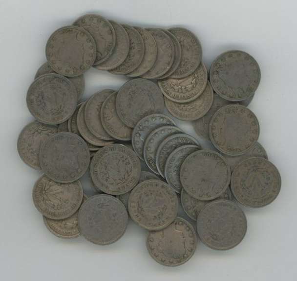 Sharp lot of 42 Assorted Liberty 'V' Nickels. Full Liberty's