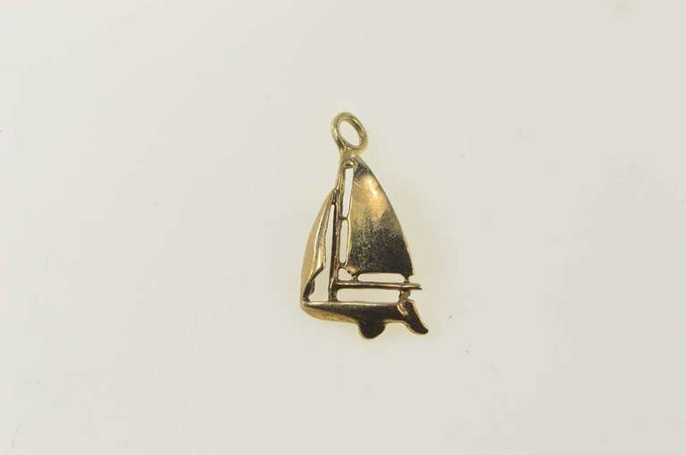 14K Yellow Gold 3D Sail Boat Ocean Sailing Nautical Charm/Pendant