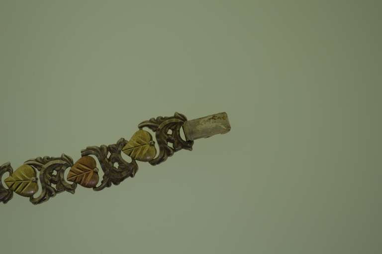 Sterling Silver , 12KT Yellow And Rose Gold Leaf Stem Bracelet