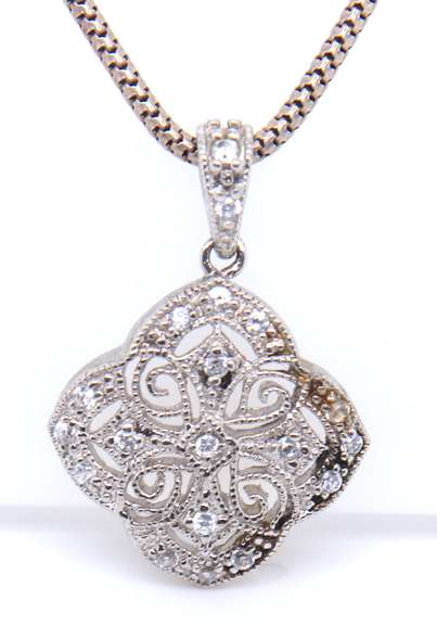 Vintage Italian Sterling Silver CZ Pendant on Chain