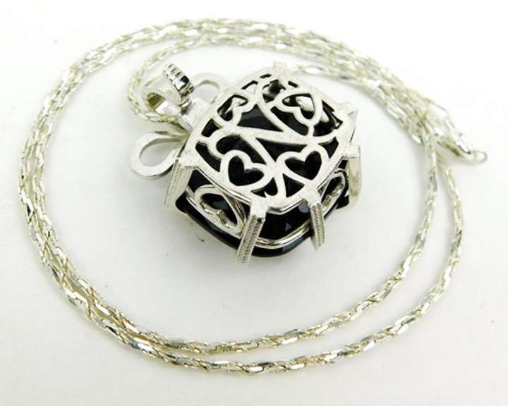 Big Checkerboard Black Onyx Sterling Pendant & Chain