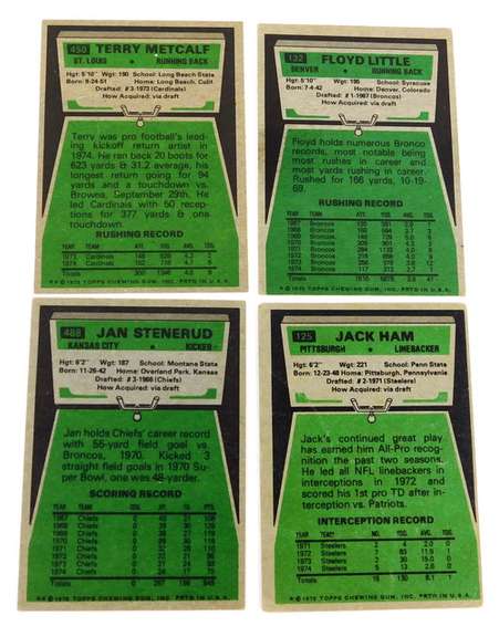 4 Topps 1975 Football Cards, All Greats