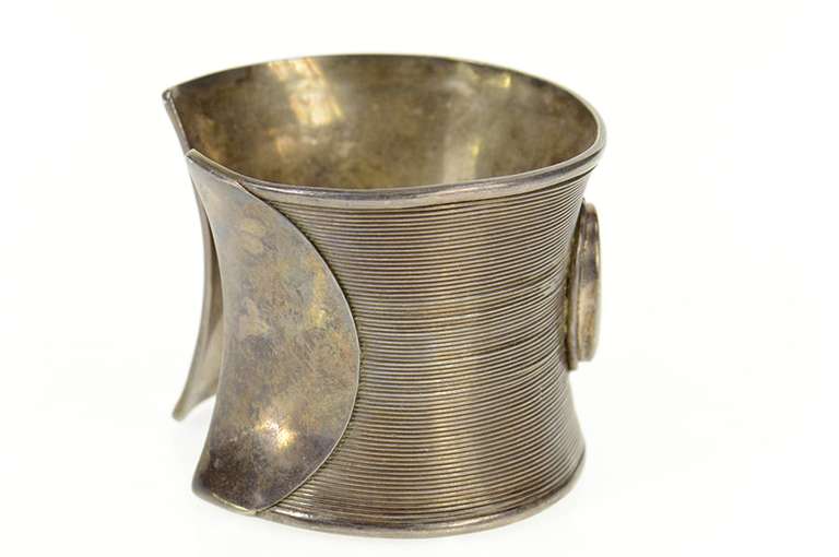 Sterling Silver Curved Mother Of Pearl Oval Statement Cuff Bracelet