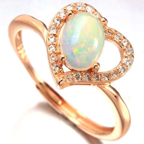 0.60 CT GENUINE ETHIOPIAN OPAL & CREATED WHITE SAPPHIRE 925 STERLING SILVER RING (ADJUSTABLE OPEN RING)